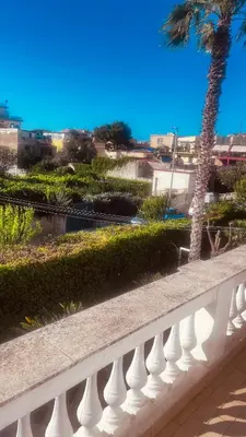 a white fence with a palm tree in the background at Proserpina House in Palermo