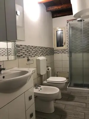 a bathroom with a sink and a toilet and a shower at La casetta del borgo in Palermo