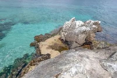an aerial view of a rocky shore with the ocean at Villa Marina Sant'Elia in Santa Flavia