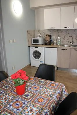 a kitchen with a table with a pot of flowers on it at DUE CAPPUCCINI in Palermo