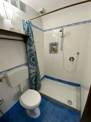 a bathroom with a toilet and a shower at Quiet and comfortable apartment in Palermo city centre in Palermo