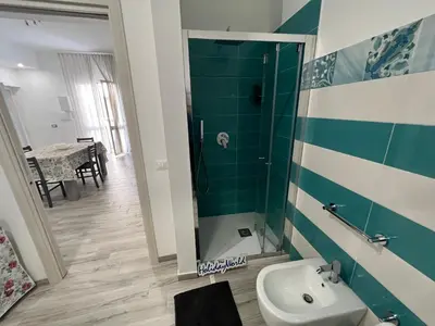 a bathroom with a shower and a sink at Casa Il Tramonto by Holiday World in Balestrate