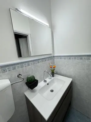 a bathroom with a white sink and a mirror at Casetta Alice in Palermo