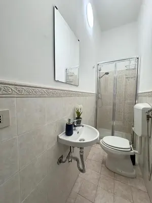 a white bathroom with a toilet and a sink at Casetta Alice in Palermo