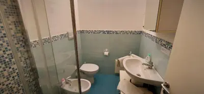 a bathroom with a shower and a toilet and a sink at Daysin Apartment in Palermo