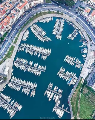 an aerial view of boats in a marina at Casa Diema in Palermo