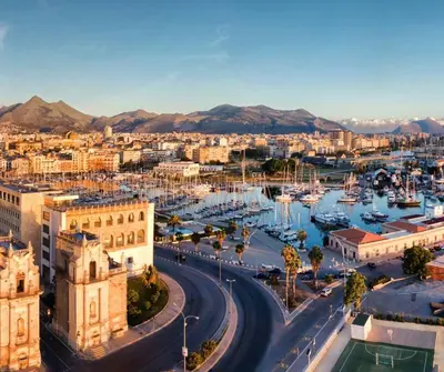 an aerial view of a city with a marina at Casetta Polì- Appartamento con terrazza - Centro Storico in Palermo