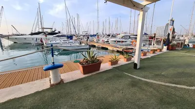 a marina with boats in the water and plants at Antica Dimora in Termini Imerese
