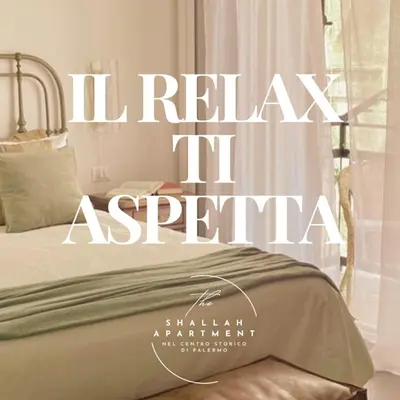 a poster for an asian apartment with a bed at Shallah Apartment nel cuore del centro storico di Palermo in Palermo
