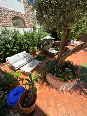 a patio with a chair and a tree and a building at MONDELLO COTTAGE in Mondello