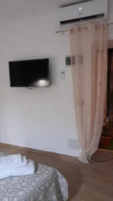 a bedroom with a bed and a tv on a wall at Garden Suite Apartment in Palermo