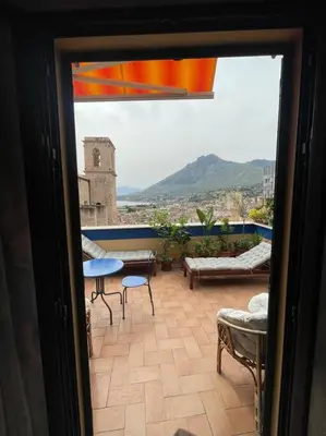 a view of a balcony with a view of a building at Bella Vista Sant Orsula 2 bedroom View Terrace Historic Center Spacious Apartment in Termini Imerese
