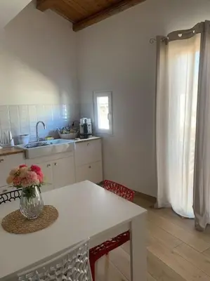 a kitchen with a table with a vase of flowers on it at Appartamento NA ME CASA in Palermo