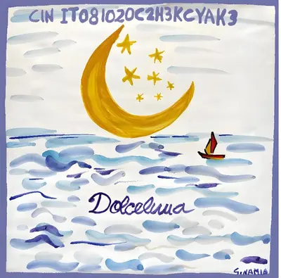 a painting of the moon and a boat in the water at Appartamento Dolceluna in San Vito lo Capo
