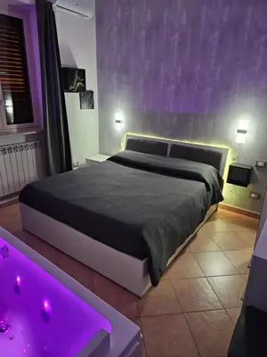 a bedroom with a large bed and a bath tub at Simone Cupolas View in Palermo