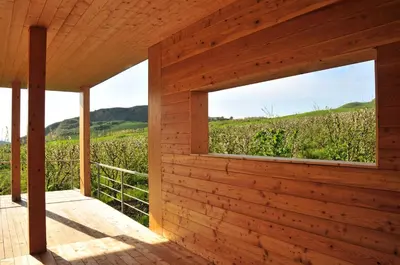 a wooden house with a window in front of a vineyard at Il Bevaio Di Corleone in Corleone