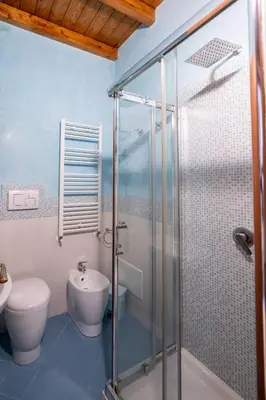a bathroom with a glass shower and a toilet at Plumeria Vacanze in centro a Palermo- Isidoro Carini zona Politeama in Palermo