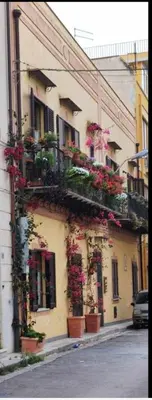 a building with potted plants on the side of it at Casa Castelli Appartamento vacanza in Bagheria