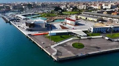 an aerial view of a city next to the water at Ai Bottonai Casa 23 in Palermo