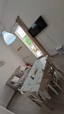 an overhead view of a room with a bed and a window at Tati's Garden in Palermo