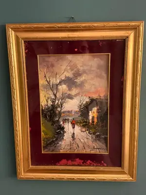 a painting of a person walking down a street at Donna Isabella a Ballarò in Palermo