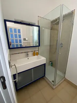 a bathroom with a sink and a shower at MaDà holiday house ideale per coppie o famiglie in Palermo
