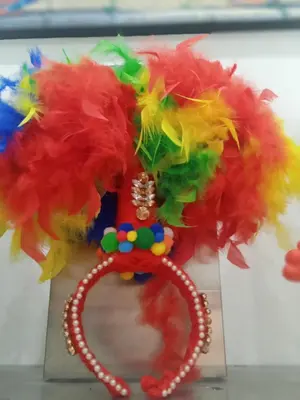 a carnival mask with a colorful wig and a hoop at Al Cortile del capo in Palermo