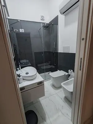 a bathroom with a sink and a toilet and a shower at Lily Apartments in Palermo