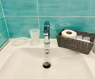 a sink with a basket and toilet paper on it at La Casa di Elisa Mini Apartment - Palermo in Palermo