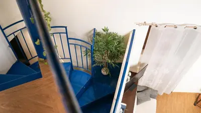a room with blue stairs with potted plants at Appartamento in Centro Storico a Termini Imerese - Eden Holiday Home in Termini Imerese