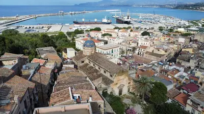 an aerial view of a city with a harbor at Appartamento in Centro Storico a Termini Imerese - Eden Holiday Home in Termini Imerese