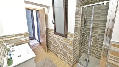 a bathroom with a shower and a sink at VISTA MARE in Alcamo Marina