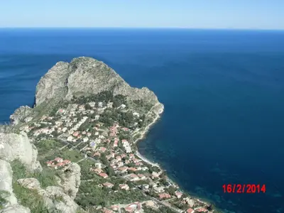 an aerial view of a small island in the ocean at Holiday home Santa Flavia in Santa Flavia