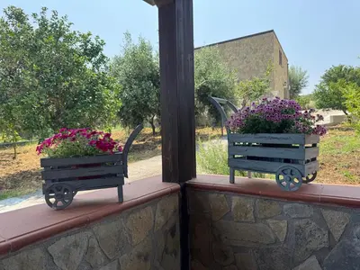 two flower boxes sitting on a window sill at Le Casette di Campagna in Campofelice di Roccella