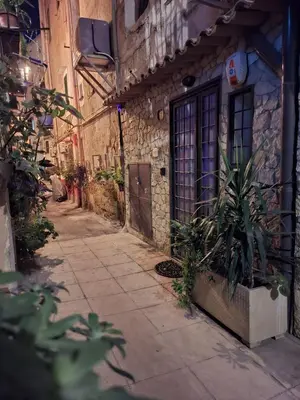 an alley with a door and plants in front of a building at MaMa7 in Palermo