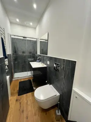 a bathroom with a toilet and a sink and a shower at Lazio apartment nel centro di Palermo in Palermo