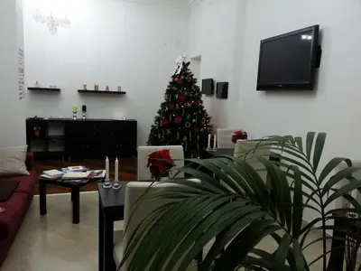 a living room with a christmas tree in the corner at B&B Paolo e Mariella in Palermo