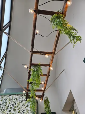 a rustic ladder with plants hanging from it at Sofia's Central Apartment Palermo in Palermo