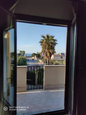 a view of a palm tree from a window at Casa Anna in Carini