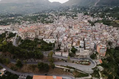 an aerial view of a city with a road at Ciao Sycylia Apartments in Carini