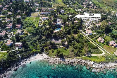 an aerial view of a villa on a beach at Villa Acquamarina - 300 meters from the sea in Scopello