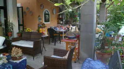 a room with chairs and a table with plants at The Garden in Sferracavallo