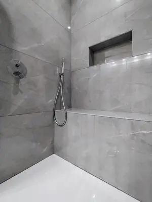 a bathroom with a shower with a shower at Domus Vetriera in Palermo