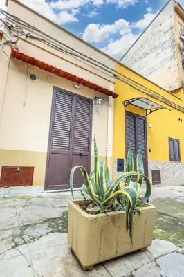 a plant in a pot in front of a building at La Casa di Sughero in Palermo