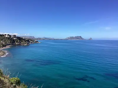 an aerial view of a large body of water at Casa iusu - Home with patio near the sea and Palermo in Casteldaccia