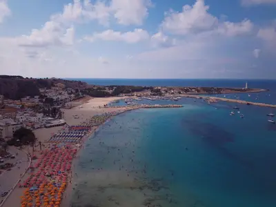 an aerial view of a beach with a crowd of people at Villa Marina Luxury in Balestrate