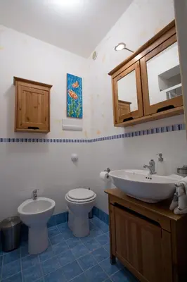 a bathroom with a toilet and a sink at Balconi Sul Mare Appartamenti in Castellammare del Golfo