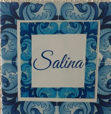 a blue tile wall with a sign that reads saltina at Panhouse in Palermo