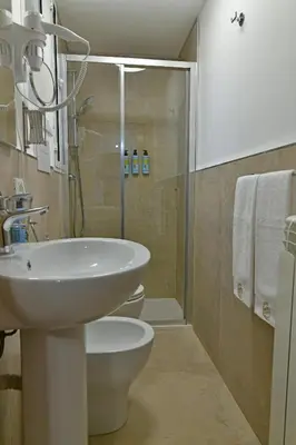 a bathroom with a toilet and a sink and a shower at Sabatino Piazza Castelnuovo - Politeama in Palermo