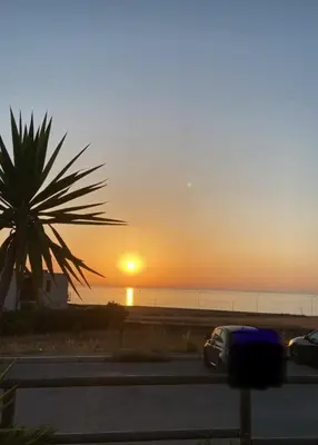 a car driving down a road with a palm tree at Macari House in Macari